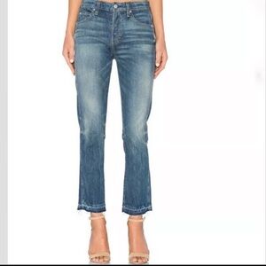 AMO Babe Blue Gem Cropped Raw Hem Blue Jean 25